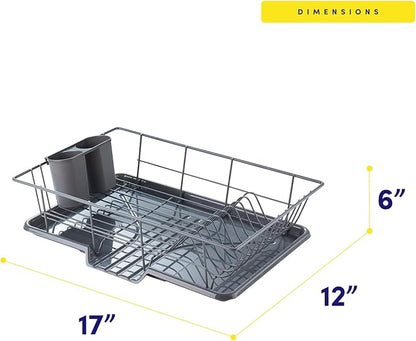 Sweet Home Collection Space-Saving 3-Piece Dish Drainer Rack Set: Efficient Kitchen Organizer for Quick Drying and Storage - Includes Cutlery Holder and Drainboard - Maximize Countertop Space, Gray - Image 4