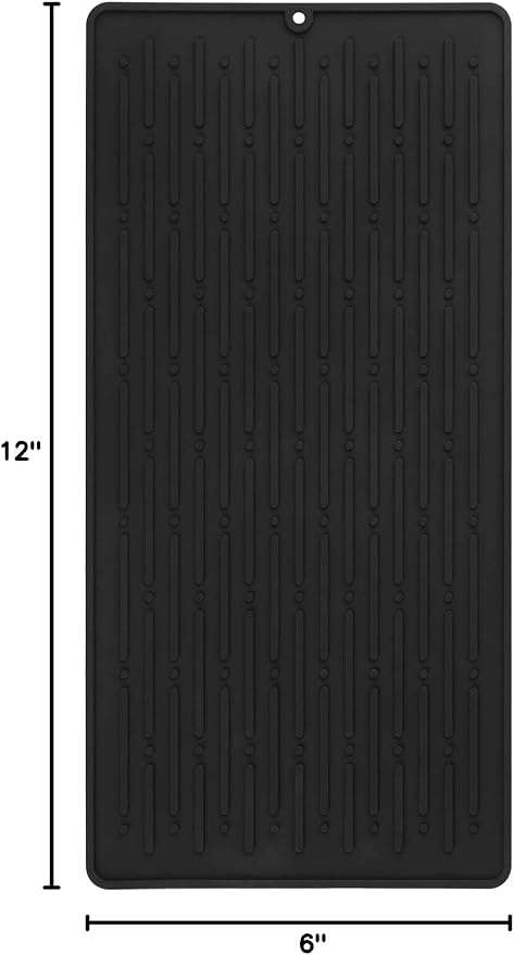 GeeRic Dish Drying Mats, Heat-resistant Silicone Mat for Kitchen Counter, Non-Slip Dish Dry Mat Dishwasher Safe Medium, Black