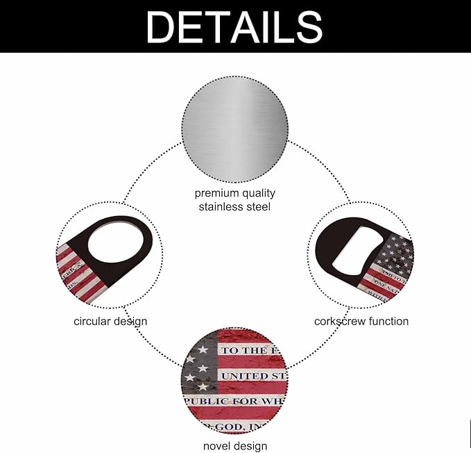 Usa Flag Stainless Steel Bottle Opener Pledge of Allegiance Written on A Weathered United States of America Flag Flat Beer Bottle Opener Keychain for Home Kitchen Bar Restaurant Party Gift