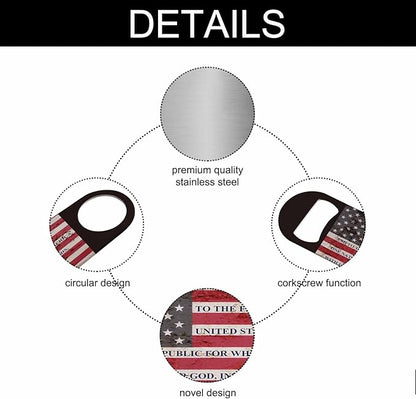 Usa Flag Stainless Steel Bottle Opener Pledge of Allegiance Written on A Weathered United States of America Flag Flat Beer Bottle Opener Keychain for Home Kitchen Bar Restaurant Party Gift