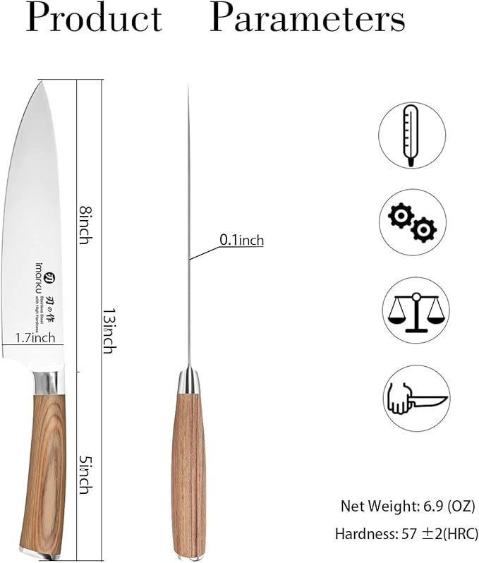 imarku Chef Knife - Pro Kitchen Knife 8 Inch Chef's Knives Japanese SUS440A Stainless Steel Sharp Paring Knife with Ergonomic Handle, Golden Handle, Birthday Gifts for Men and Women,Gyutou Knives - Image 5