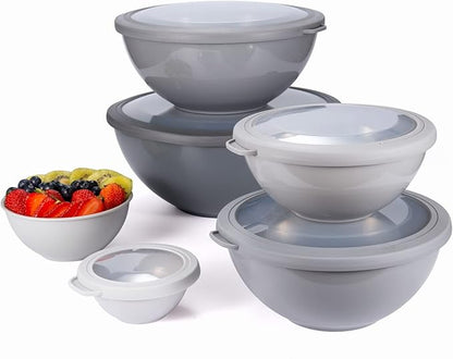 COOK WITH COLOR Mixing Bowls Set with TPR Lids - 12 Piece Plastic Nesting Bowls Set includes 6 Prep Bowls and 6 Lids, Microwave Safe (Grey) - Image 9