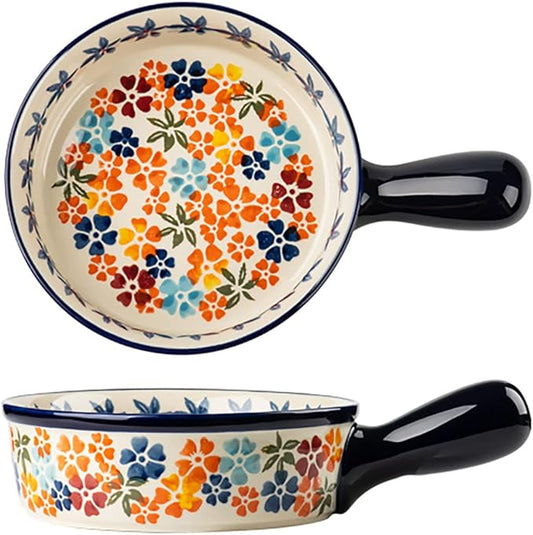Colorful Cherry Blossom Flowers Vintage Style Ceramic Bakeware Dish Casserole Dish Baking Pan Lasagna Pans with Handles for Oven/Cooking/Kitchen, 1 PCS, 20 oz by Bicuzat