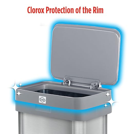Clorox 13 Gallon Trash Can - 50L Kitchen Trash Can with Wide Step Pedal - Rectangular Stainless Steel Garbage Bin with Hinged Rim and Odor Protection - Image 4
