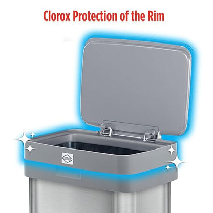 Clorox 13 Gallon Trash Can - 50L Kitchen Trash Can with Wide Step Pedal - Rectangular Stainless Steel Garbage Bin with Hinged Rim and Odor Protection - Image 4
