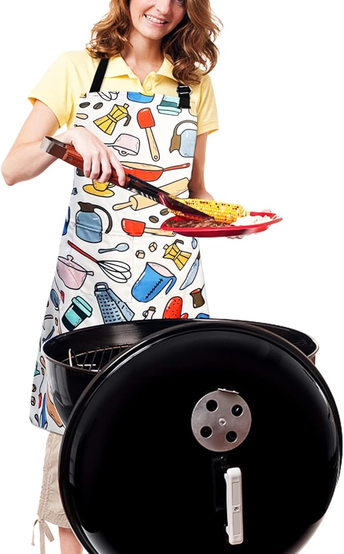Adjustable Waterproof Apron Bib Apron with 2 Pockets Cooking Kitchen Aprons for Women Men Chef