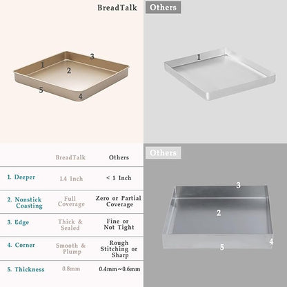 11 Inch Square Baking Sheet Set of 2, Commercial Nonstick Carbon Steel Cookie Sheets, 1.4" Deep Jelly Roll Pan Oven Tray, Non Toxic Bakeware, Heavy Duty & Easy Clean