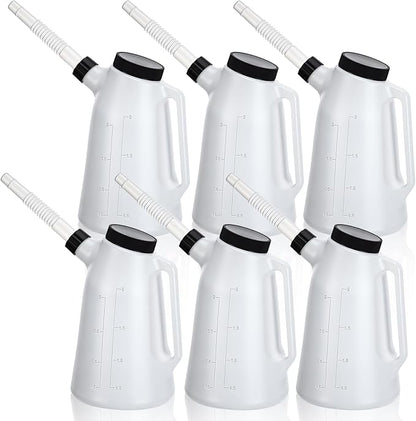 Mifoci 6 Pack 2 Quart Oil Measuring Containers, Translucent Plastic Oil Dispenser Cans with Long Spout Leak Proof Dispensers for Automotive Fluid Car Engine Transmission Fluid Brake Change