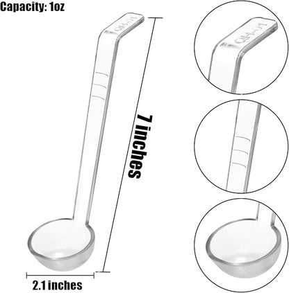 Coloch 20 Pack 1oz Plastic Small Ladle, 7 Inch Clear Mini Ladle Long Handle Punch Bowl Ladles Mini Serving Spoon for Juice, Topping, Dressing, Soup, Gravy, Pouch Bowl, Cocktail