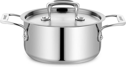 Stainless Steel Stockpot with Lid 2 Quart, Durable 18/8 Stainless Steel, Impact-Bonded Base for Even Heating, Riveted Handles, Oven & All Stove Compatible, Safe Up To 500°F (260°C) by Unknown