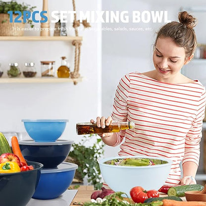 BoxedHome BPA Free Plastic Round Mixing Bowl with Lids, 12 Pack Nesting Bowls with Lids Set, Microwave and Dishwasher Safe Prep & Serving Bowls Great for Mixing, Baking, Serving (Blue, 12pcs) - Image 6