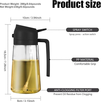 2 in 1 Glass Oil Sprayer & Dispenser,16oz/470ml Olive Cooking, Air Fryer, and Salad, for Kitchen Gadgets and Air Fryer Accessories, w/Stickers (Black) - Image 7