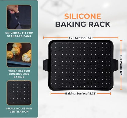 Baking & Splatter Screen for Frying Pan Beckon Ware | USA Brand | 17.5 x 12 Inch, Black, Multi-Use Silicone Baking Rack for Oven, and Stove – Grease Splash Guard, Baking Supplies, Pastry Sheet - Image 3