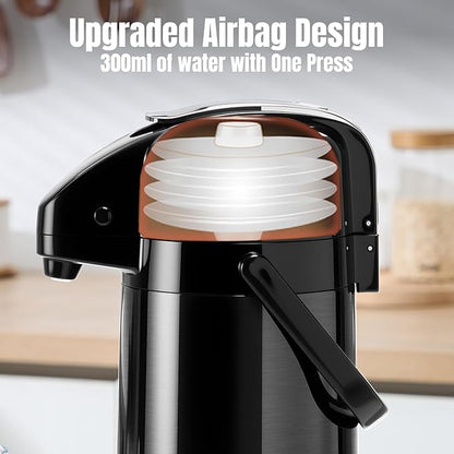 PARACITY Upgraded Airpot Coffee Carafe with Double Pump, Stainless Steel Drink Dispenser for Hot/Cold Beverage with Lazy Susan Base, Coffee Termos Para Cafe for Hot Cocoa for Parties