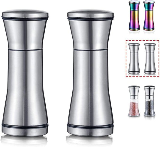 Kyraton Salt and Pepper Shakers, Stainless Steel Salt and Pepper Grinders Refillable Pepper Grinder, Pepper Mill, Salt Grinder, Salt Shaker, Salt Pepper Shaker Set of 2