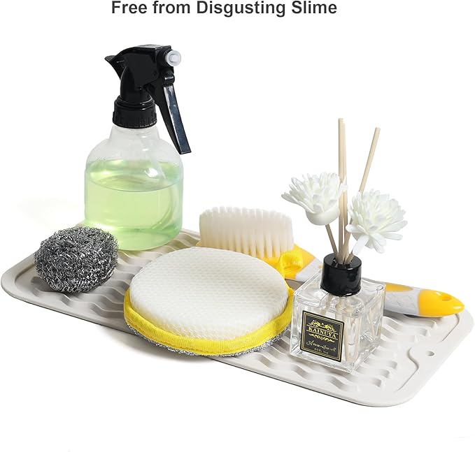 ZLR Silicone Sponge Holder & Sink Caddy Tray (6" x 12") - Narrow Dish Drying Mat for Kitchen Counter - Waterproof Soap Dispenser Organizer, Non-Slip Bathroom Vanity Tray (Milk White) - Image 8