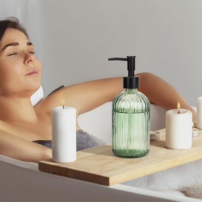 Topsky Glass Soap Dispenser with Black Plastic Pump, 400ml Liquid Hand Soap Dispenser, Rustproof Pump for Kitchen & Bathroom, Great for Lotions, Essential Oil, Liquid Soaps (Army Green) - Image 8