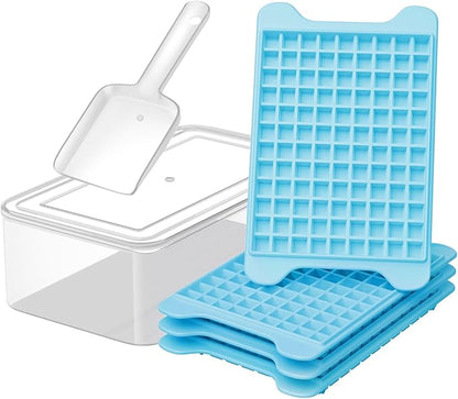 Mini Ice Cube Tray for Freezer: GGUW Nugget Ice Cube Tray with Bin - Crushed Ice Tray Making 4×108 PCS Icecube - Easy Release Iced Maker Trays by GGUW