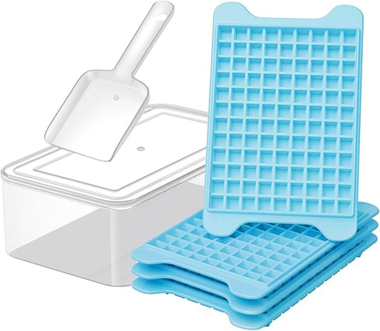 Mini Ice Cube Tray for Freezer: GGUW Nugget Ice Cube Tray with Bin - Crushed Ice Tray Making 4×108 PCS Icecube - Easy Release Iced Maker Trays by GGUW