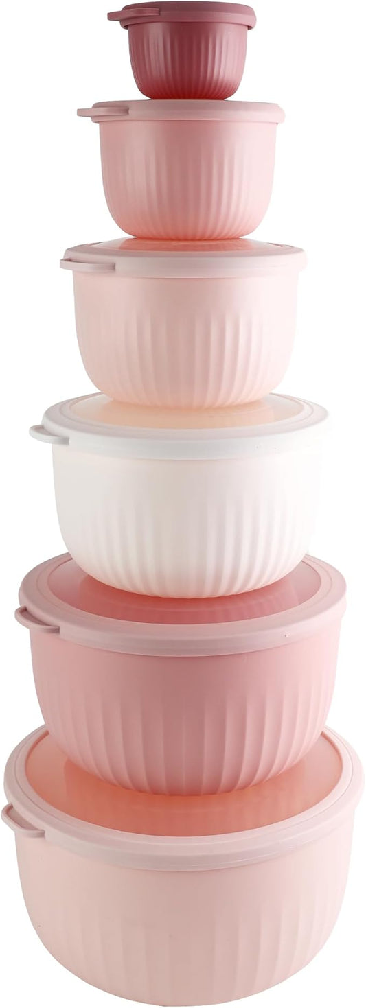 COOK WITH COLOR Prep Bowls with Lids- Wide and Deep Nesting Plastic Small Mixing Bowl Set with Lids, 12 Piece Set - Deep Bowls, Pink by CookwithColor