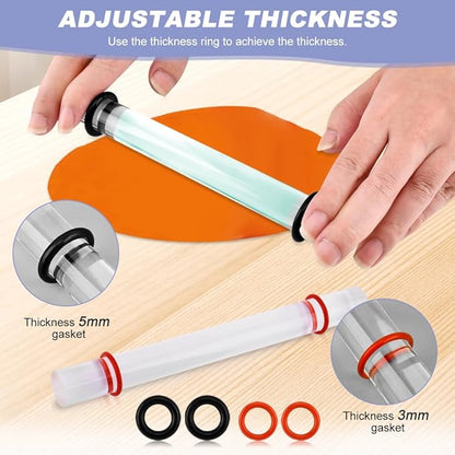 Polymer Clay Roller Tools,2Pcs Clay Rolling Pin,Acrylic Rolling Pin with Thickness Rings,Acrylic Roller,Clear Roller Supplies for DIY Pottery Craft Modeling Shaping(19.5x2cm)