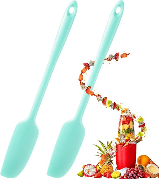 Patelai 2 Pieces Silicone Jar Spatula Long Handle Non-stick Rubber Scraper Heat Resistant Spatula Silicone Scraper for Jars, Smoothies, Blenders Cooking Baking Stirring Mixing Tools (Mint)