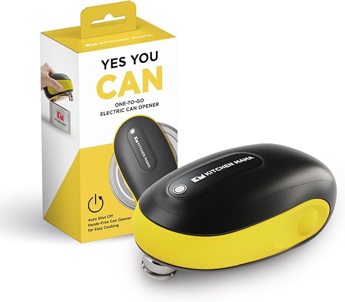 Kitchen Mama One-To-Go Electric Can Opener: One Touch, Auto Stop, Smooth Edge, Lid Lift, Safety, Automatic, Magnetic, Cordless, Battery Operated, Kitchen Appliance for Senior with Arthritis (Yellow) by KitchenMama