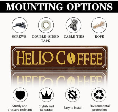 Hello Coffee Signs, Retro Metal Tin Sign, Home Kitchen Wall Decor, Farmhouse Decorations for Cafe, Coffee Station Decors, Decorative Metal Wall Signs 15.8x4 Inches - Image 3