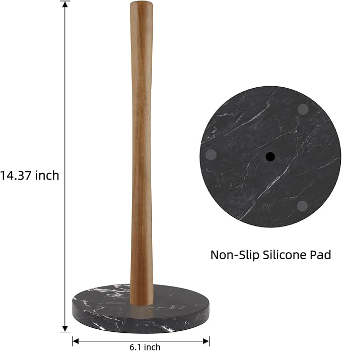 Buruis Wood Paper Towel Holder, Marble Base Modern Decorative Countertop Standing Rolls Holder for Kitchen, Toilet, Pantry and Bathroom (Marble Base Black) - Image 7