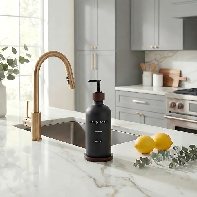 Black Soap Dispenser, Refillable Hand Soap Dispenser with Tray, Suitable for Bathroom Soap Dispenser, Soap Dispenser for Kitchen Sink, Modern Home Decor. (Black)