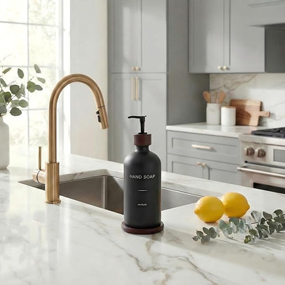 Black Soap Dispenser, Refillable Hand Soap Dispenser with Tray, Suitable for Bathroom Soap Dispenser, Soap Dispenser for Kitchen Sink, Modern Home Decor. (Black)