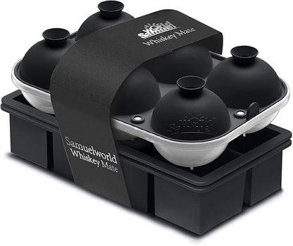 Samuelworld Premium Ice Tray Combo (16 Ice Cubes/6 Ice Ball), Large Ice Sphere Maker & New Upgraded Ice Cube Trays, Food Grade, Spill-Free Integrated Funnels, Whiskey Bourbon Cocktails, Black