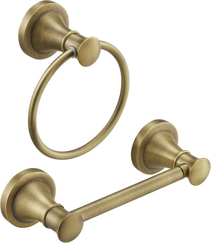 RUMOSE Toilet Paper Holder and Hand Towel Ring Antique Brass Wall Mount Bathroom Hardware Accessories 2 PCS Set Flexible Pivoting Toilet Tissue Roll Holder and Towel Hanger, Stainless Steel