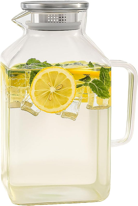 Hannadepot Glass Pitcher, 3.6L/122 oz Glass Water Pitcher with Lid and Spout, Heat/Cold Resistant Borosilicate Glass Water Carafe for Coffee, Juice and Homemade Beverage (TG06)