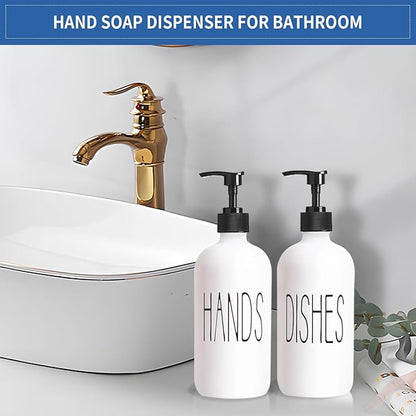 COHOSEGE 16 Oz Glass Soap Dispenser Set 2 Pack for Kitchen Sink,Contains Hand and Dish Soap Dispenser,White Kitchen Utensils - Image 7