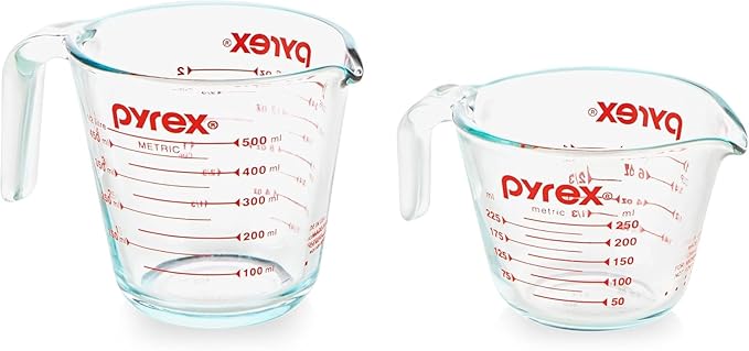 Pyrex Essentials (2-Pack) Glass Measuring Cups Set, (1 & 2 Cup) Measuring Cups For Prepping, Baking and Cooking, Preheated Oven, Dishwasher, Freezer, and Microwave Safe by Pyrex