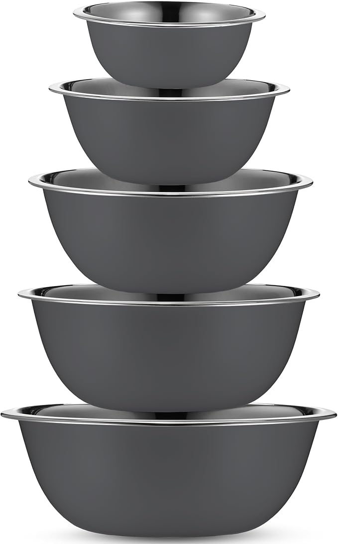 WHYSKO Meal Prep Stainless Steel Mixing Bowls Set, Home, Refrigerator, and Kitchen Food Storage Organizers | Ecofriendly, Reusable, Heavy Duty (Gray) - Image 2