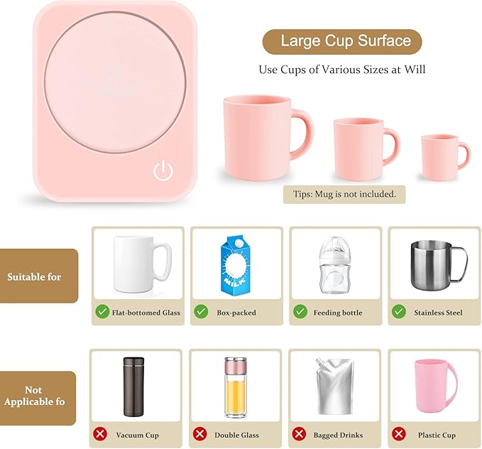 VOBAGA Coffee Mug Warmer for Desk with Auto Shut Off & 3-Temp Settings, Coffee Cup Warmer Galentines Day Gift Home Office Accessory, Perfect for Coffee, Tea, Milk (No Mug) - Image 8