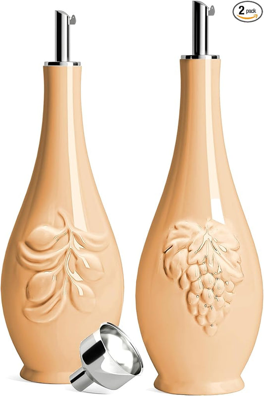 HOMBENE Porcelain Oil and Vinegar Dispenser, 16oz Oil Dispenser for Kitchen, Leakproof Oil Containers for Cooking Set for 2, 500ml (Amber Orange)