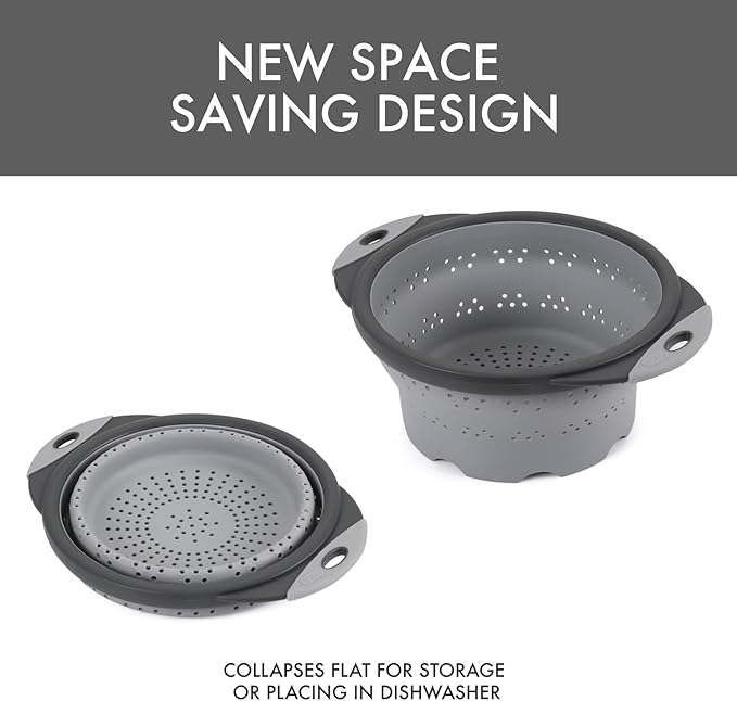 Dexas 8" Collapsible Silicone Colander in Cool Grey, Kitchen Strainer with Handles, 7.2 Cup Capacity | BPA-Free, Heat-Resistant, Space-Saving Kitchen Tool - Image 5