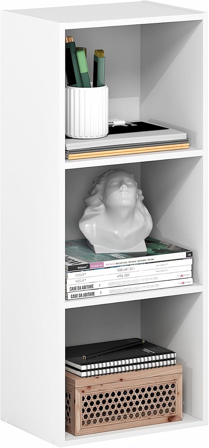 Furinno LUDER Book Shelf, 3-Cube Bookshelf, Bookcase with Open Shelves, 9.3 x 12 x 31.5, Easy Assembly, for Living Room, Bedroom, Home Office, White - Image 6