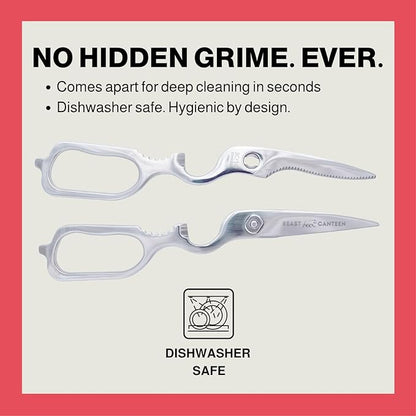Heavy Duty Kitchen Scissors for Food — All Purpose Cooking Scissors, All Stainless Steel, No Plastic, Come-Apart Blades for Easy Cleaning, Dishwasher Safe, 5-in-1 Multi-Tool