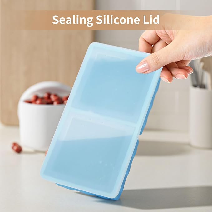 Silicone Freezer Tray for Soup Ice Cubes: 2-Cup Freezing Tray with Lid for Meal Prep - 2Pack Silicon Soup Portion Freeze Trays Make Stock Souped Ice Cube - Image 5