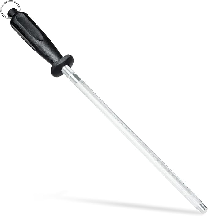 Knife Sharpener Rod, Kitchen Knives Sharpener Carbon Steel Professional Knife Sharpening Steel, Honing Rod with Hanging Holes (13 inches) by FANERFUN