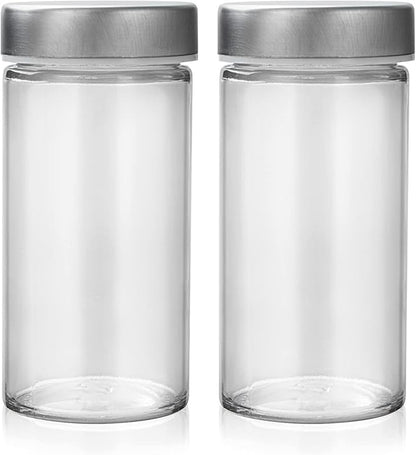 2 Pcs Glass Spice Jars/Bottles - 3oz Empty Round Spice Containers with Airtight Metal Caps with Shaker Lids (2, clear) by Tianifa