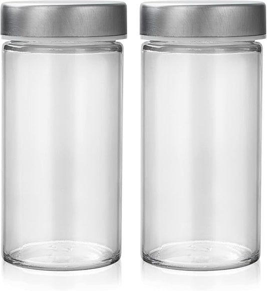 2 Pcs Glass Spice Jars/Bottles - 3oz Empty Round Spice Containers with Airtight Metal Caps with Shaker Lids (2, clear) by Tianifa