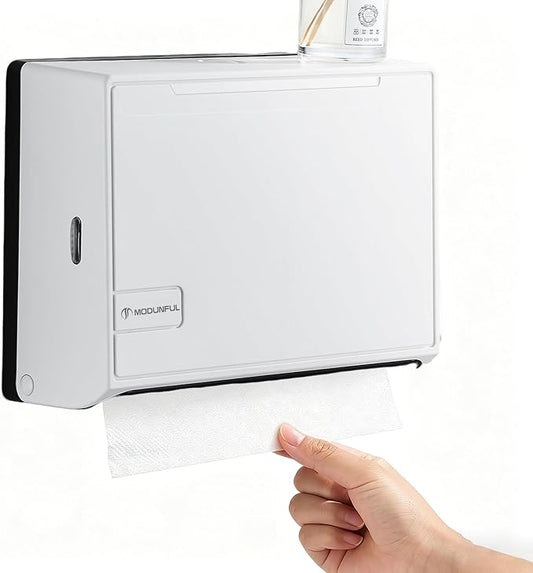 Paper Towel Dispenser for Home Bathroom: Modunful White ABS Multifold Paper Holder with Viewing Window & No-Drill Installation by modunfulbathroom