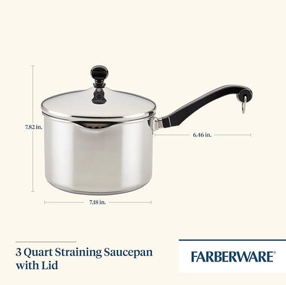 Farberware Classic Stainless Steel 3-Quart Covered Straining Saucepan - - Silver - Image 2