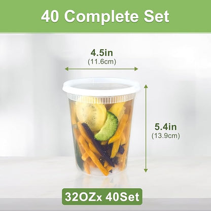 Dipoo 40 Sets (80-Piece) Deli Containers with Lids 32 oz, Leak-Proof & BPA Free Airtight Takeout Plastic Food Storage Containers for Soup, Freezer/Microwave/Dishwasher Safe - Image 2