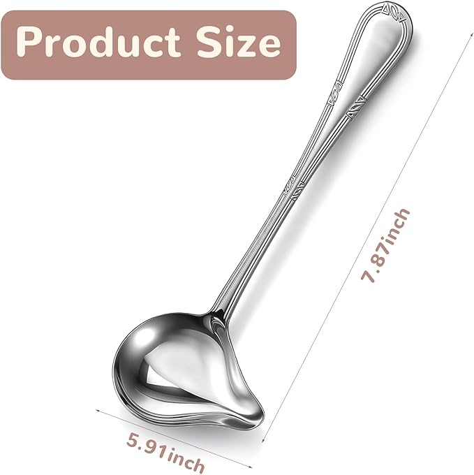 2 Pcs Gravy Ladle with Pour Spout 7.8'' Stainless Steel Small Ladle Sauce Soup Spoon 1 Ounce Small Drizzle Ladles for Cooking Serving Canning